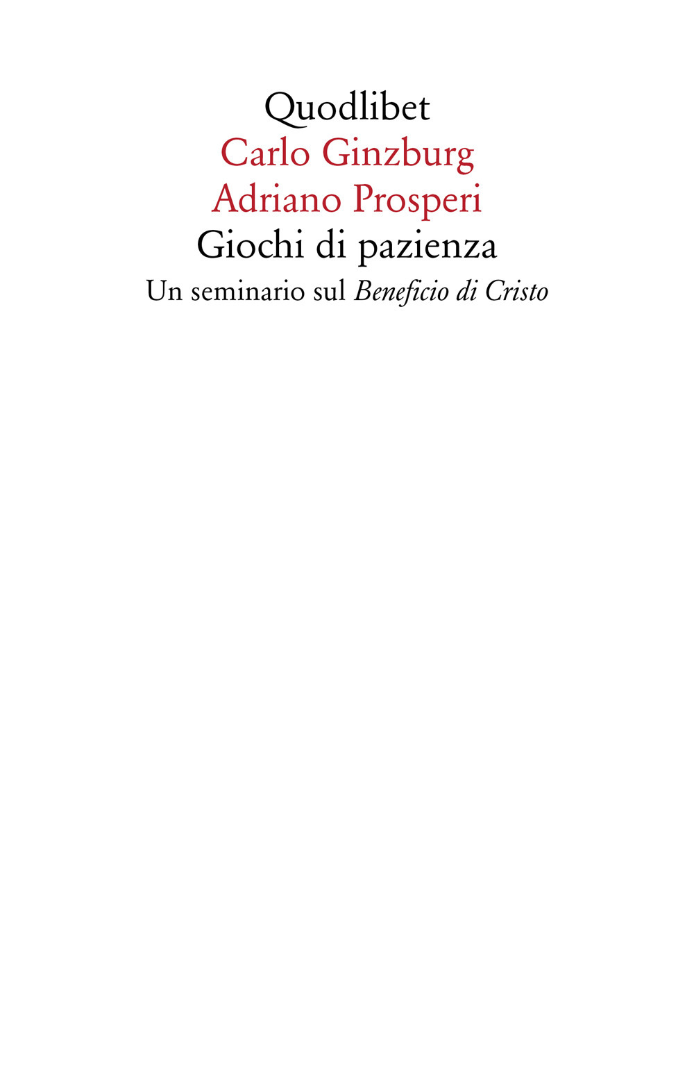 Libro Giochi di pazienza. Un seminario sul «Beneficio di Cristo» di Carlo Ginzburg; Adriano Prosperi - ean 9788822904959 - Quodlibet