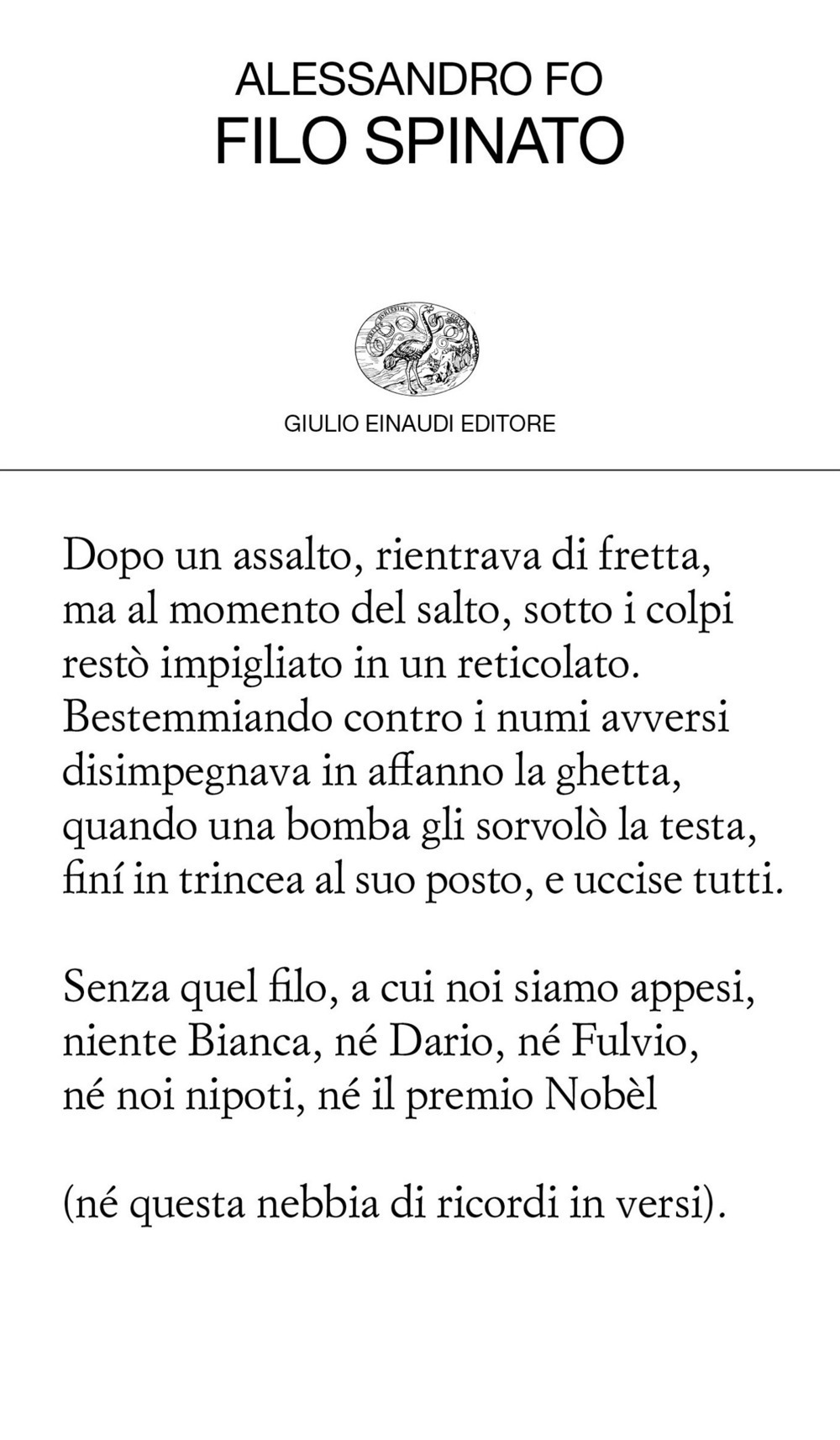 Libro Filo spinato di Alessandro Fo - ean 9788806247287 - Einaudi