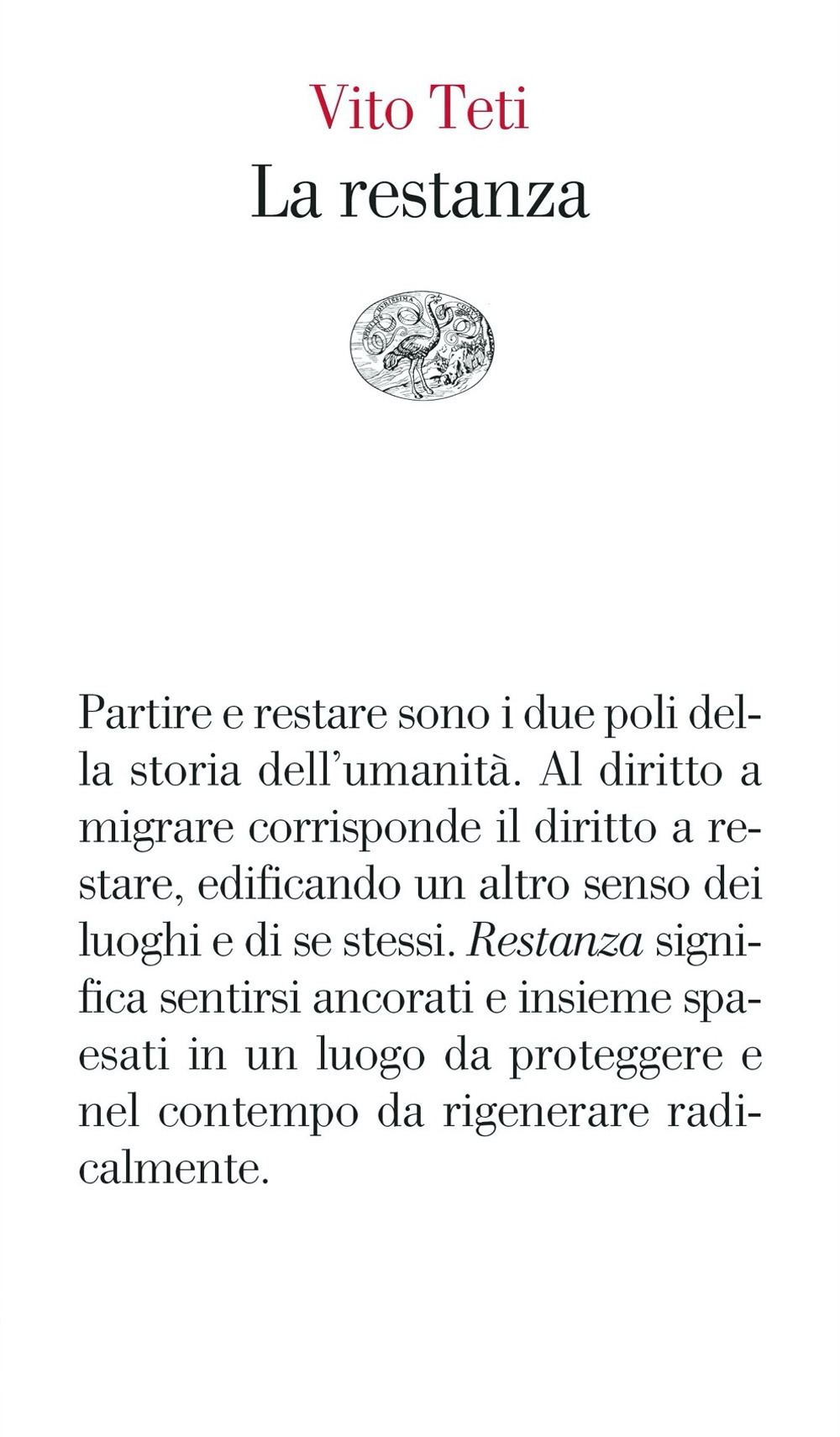 Libro restanza di Vito Teti - ean 9788806251222 - Einaudi