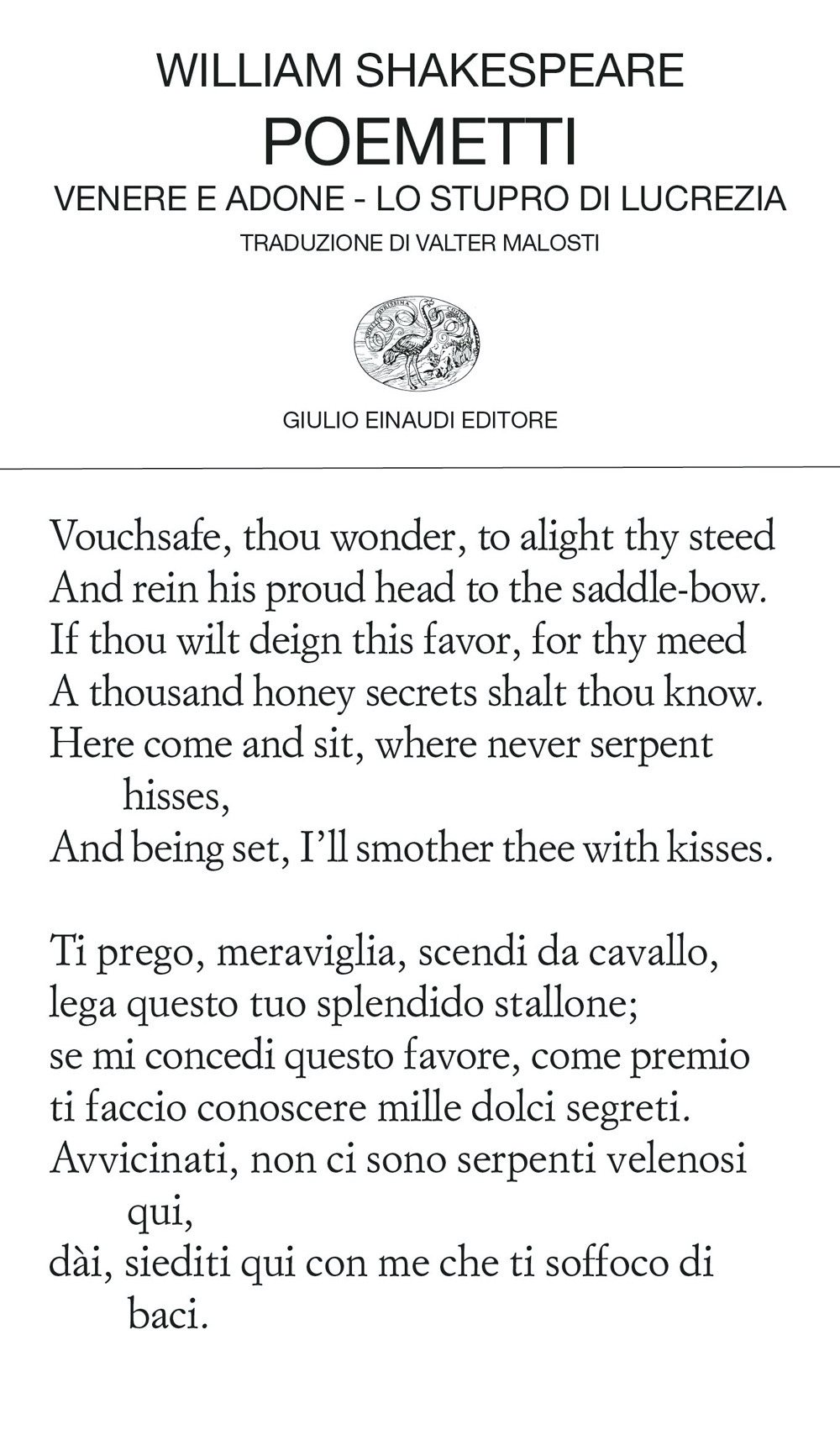 Libro Poemetti: Venere e Adone-Lo stupro di Lucrezia. Testo inglese a fronte di William Shakespeare - ean 9788806257583 - Einaudi