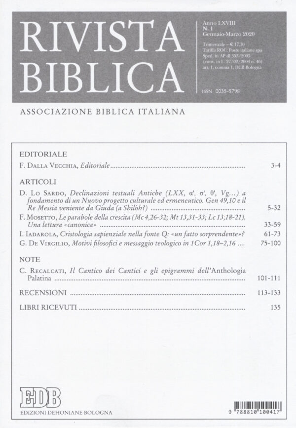 Libro Rivista biblica di  - ean 9788810100417 - EDB