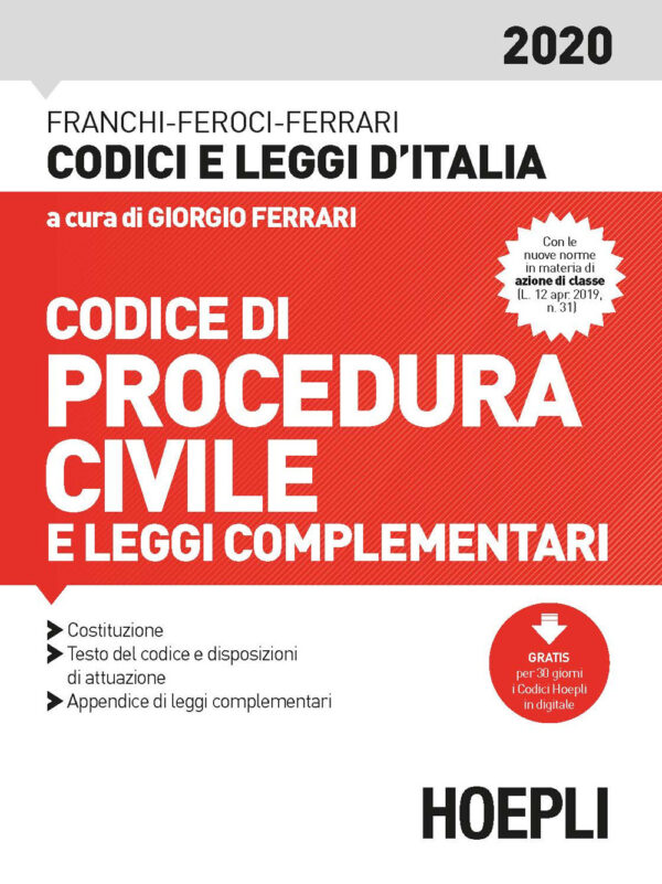 Libro Codice procedura civile e leggi complementari 2020 di Luigi Ferrari; Virgilio Feroci; Santo Ferrari - ean 9788820395469 - Hoepli