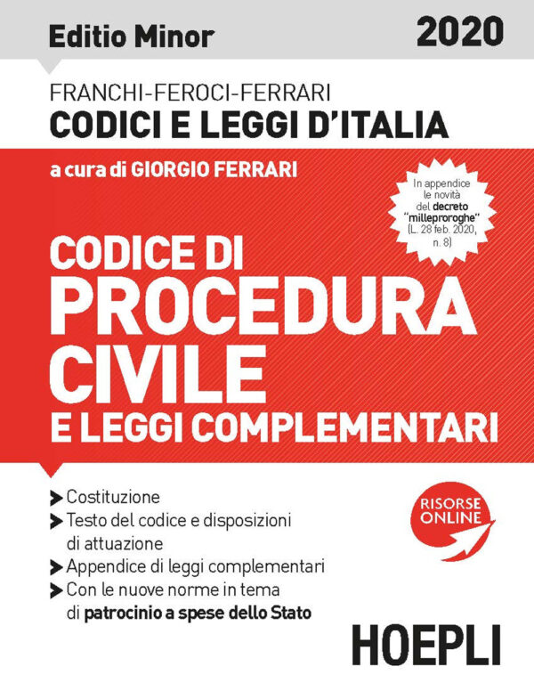 Libro Codice procedura civile e leggi complementari 2020. Editio minor di Luigi Ferrari; Virgilio Feroci; Santo Ferrari - ean 9788820395476 - Hoepli