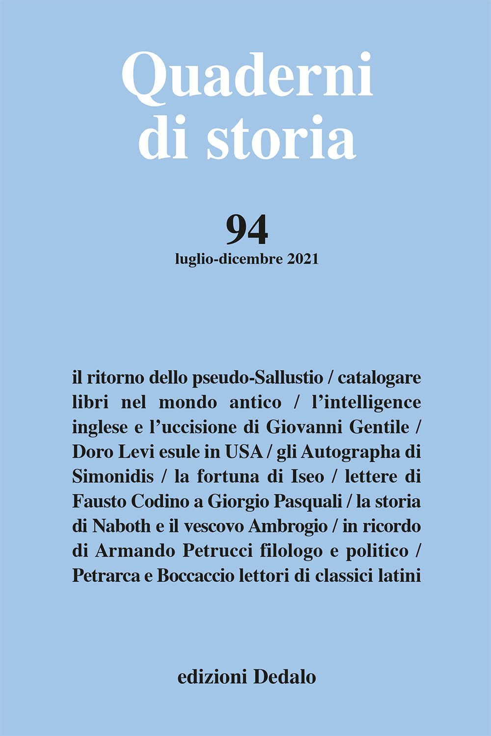 Libro Quaderni di storia di - ean 9788822025944 - edizioni Dedalo