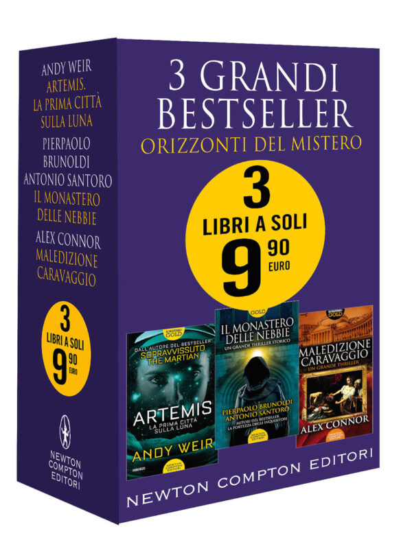 Libro 3 grandi bestseller. Orizzonti del mistero: Artemis. La prima città sulla luna-Il monastero delle nebbie-Maledizione Caravaggio di Pierpaolo Brunoldi; Antonio Santoro; Alex Connor; Andy Weir - ean 9788822757647 - Newton Compton Editori
