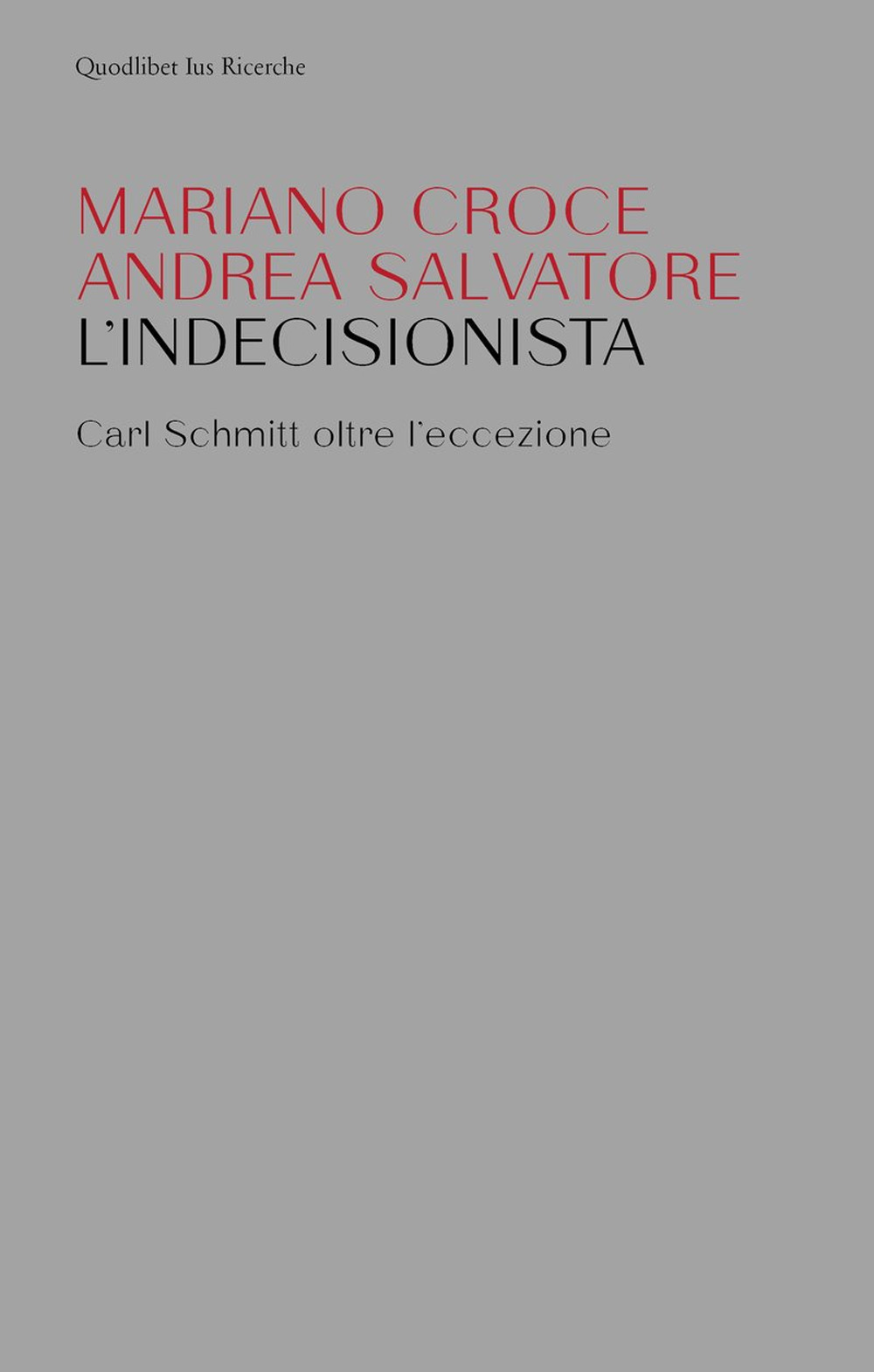 Libro indecisionista. Carl Schmitt oltre l'eccezione di Mariano Croce; Andrea Salvatore - ean 9788822905260 - Quodlibet