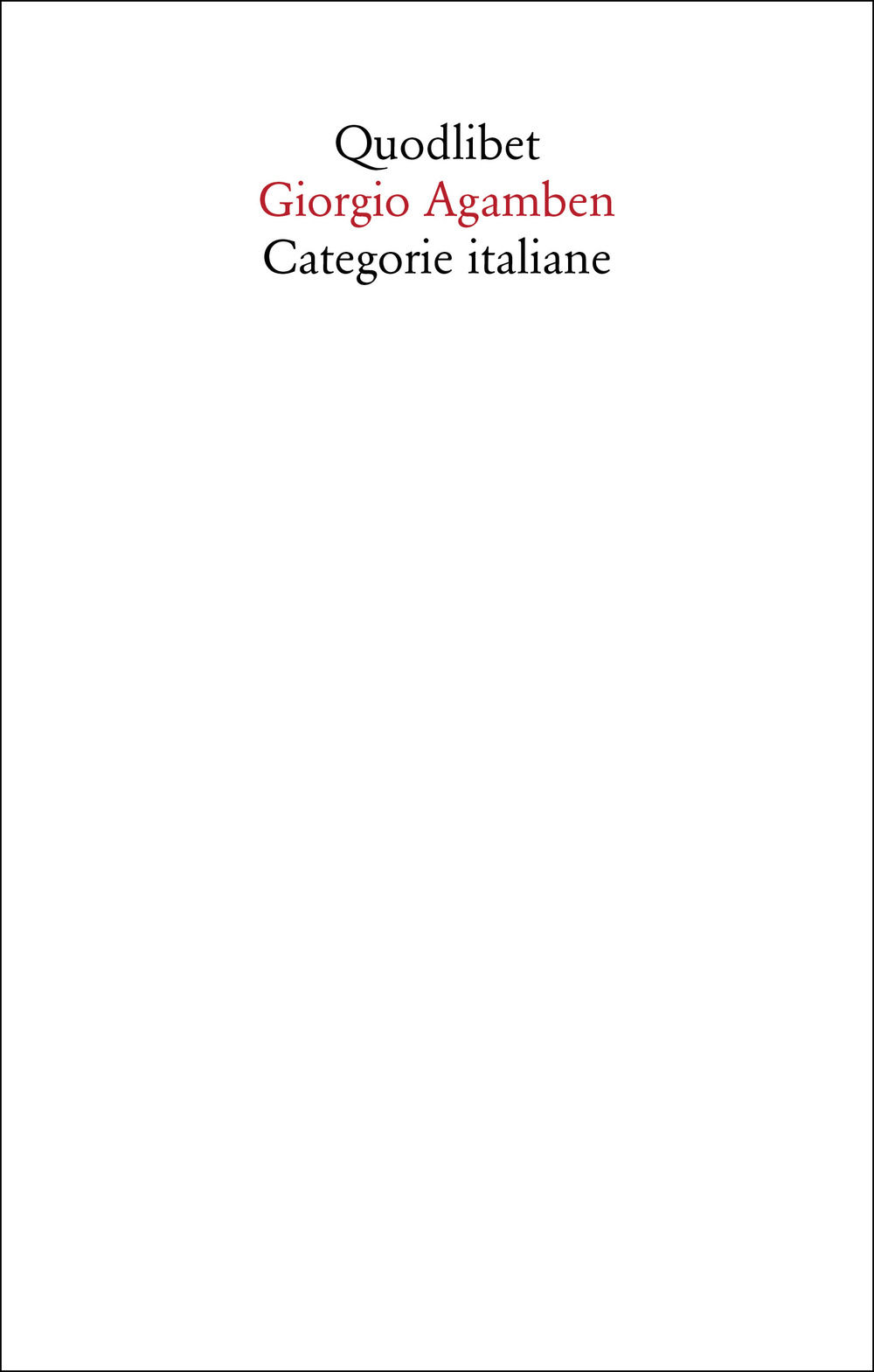 Libro Categorie italiane. Studi di poetica e di letteratura di Giorgio Agamben - ean 9788822905437 - Quodlibet