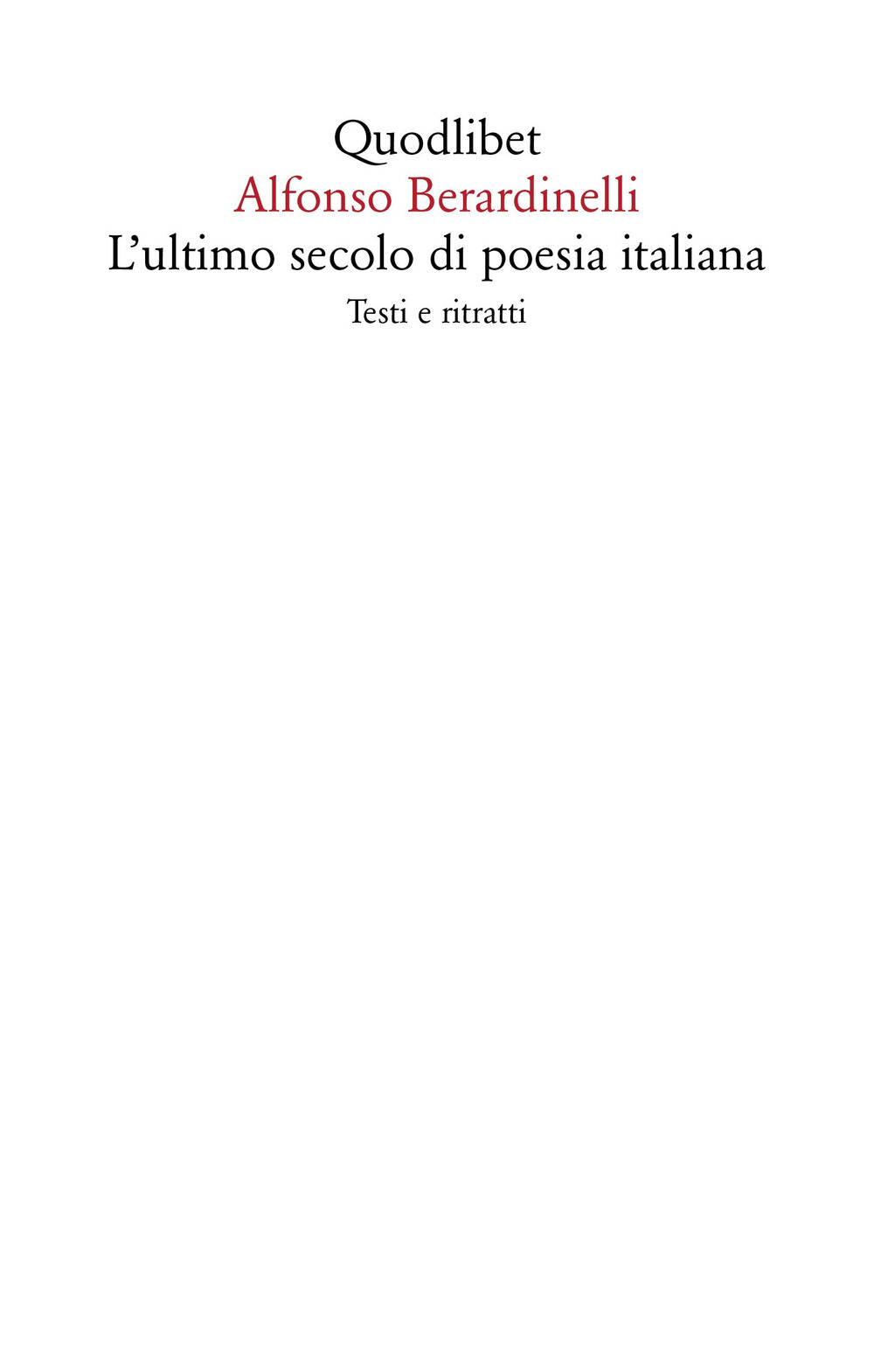 Libro ultimo secolo di poesia italiana. Testi e ritratti di Alfonso Berardinelli - ean 9788822921147 - Quodlibet