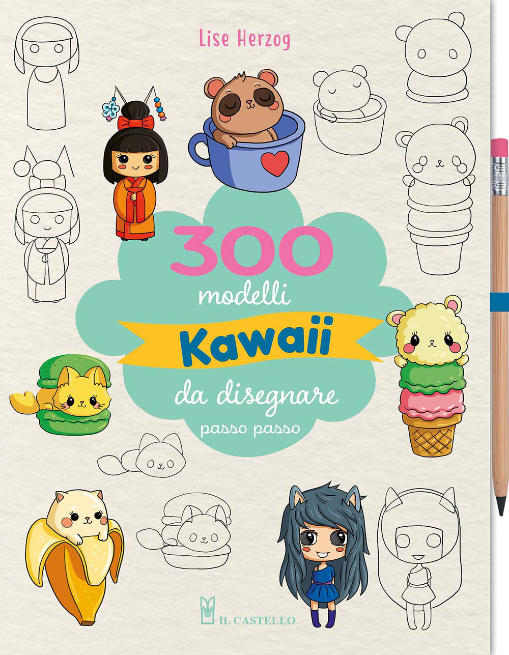 Libro 300 modelli kawaii da disegnare passo passo di Lise Herzog - ean 9788827605707 - Il Castello